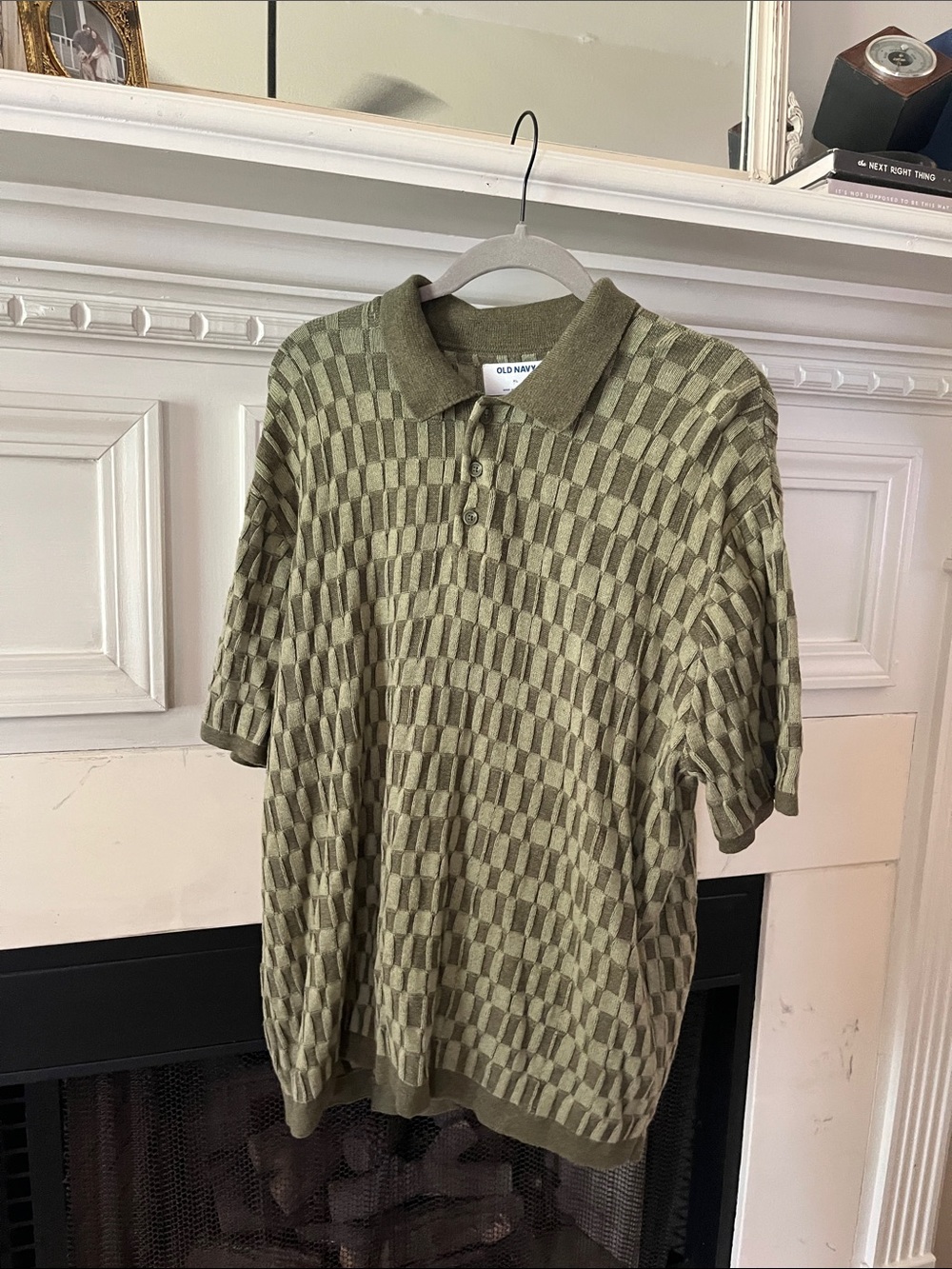 Old Navy Two-Tone Olive Checker Polo Sweater